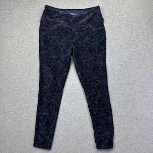 Suave Women's Knit Corduroy Blue Black Paisley Tummy Control Leggings Medium